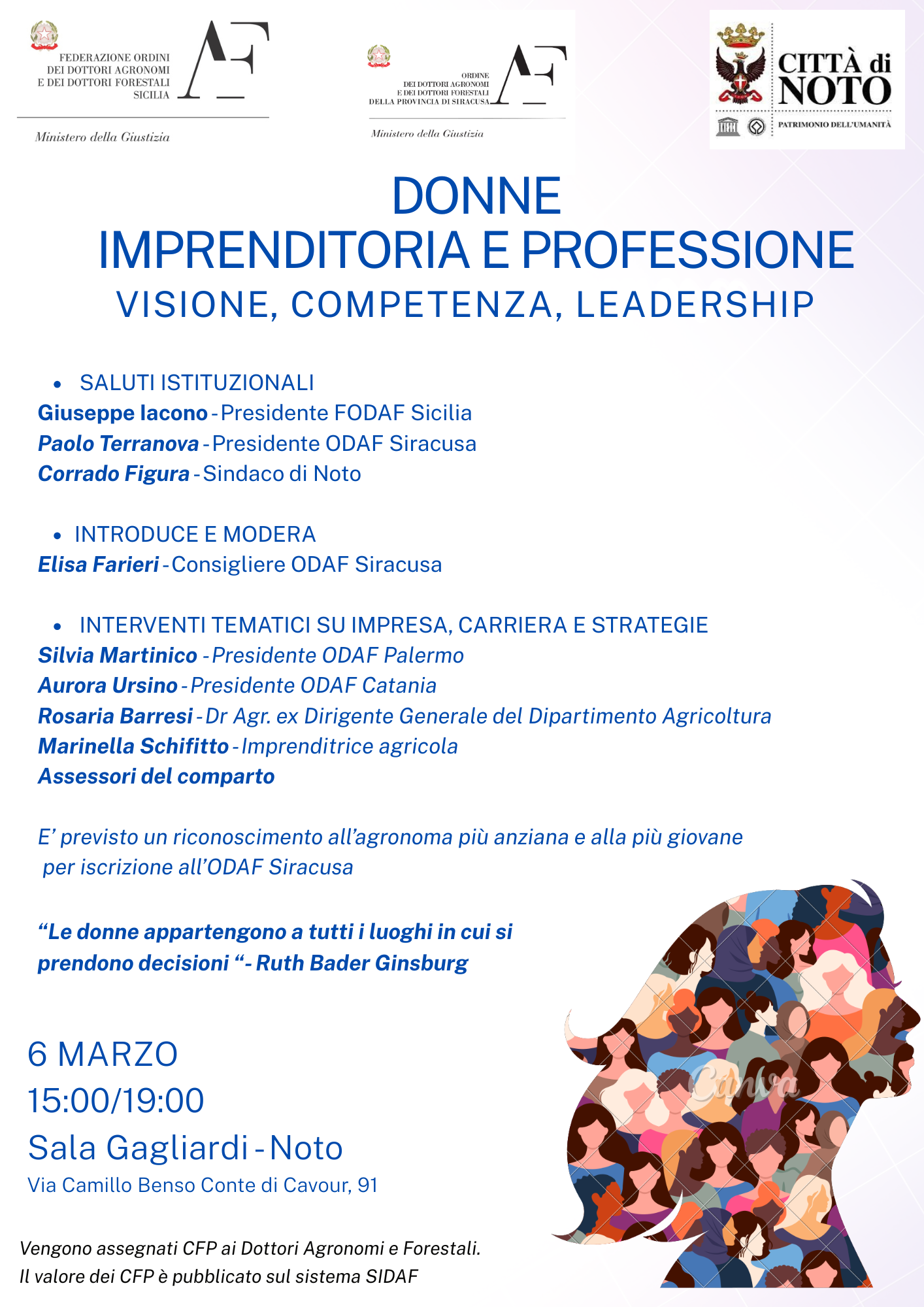 A Noto l’incontro “Donne, Imprenditoria e Professione – Visione, Competenza, Leadership”, 06/03/2026.